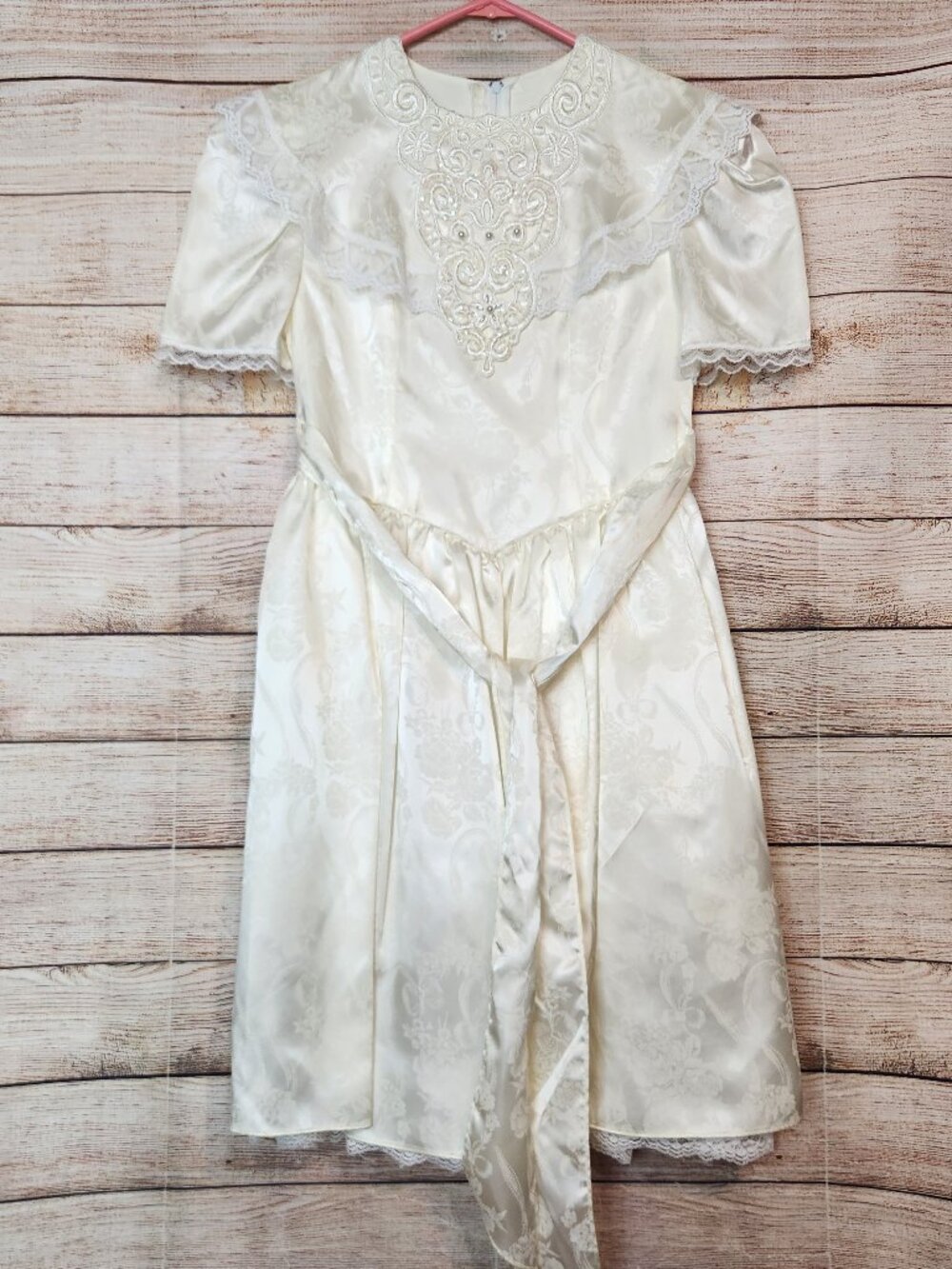 Vintage Jessica McClintock Girls 10 Prairie Dress Cottagecore White Lace Beaded